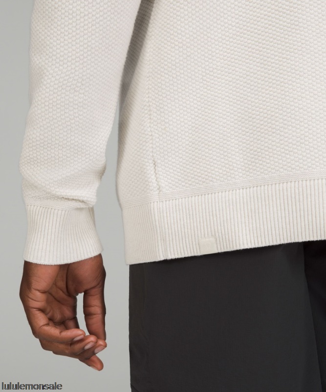 Lululemon Deutschland DELULU937 | Lululemon Deutschland Melierter Naturelfenbeinfarbener Strukturierter Strickpullover Mit Halbem Reißverschluss
